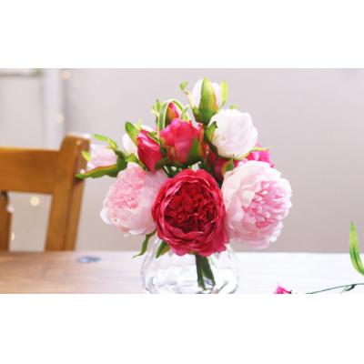 ふるさと納税 倉敷市 水換え不要!!ピオニー(芍薬)の花瓶に入った花束:Pink【2色】 |  | 01