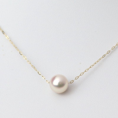 K18あこや真珠スルーネックレス7.5-8.0mmほんのりピンク色【配送不可地域：沖縄県】