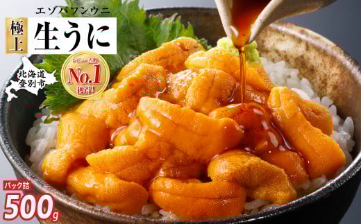 
            極上 エゾバフンウニ 500g（パック詰）高級 うに ウニ 雲丹 生うに バフンウニ 塩水 パック詰め ふるさと納税 北海道 登別市
          