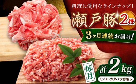 【全3回定期便】 瀬戸豚 豚肉2種セット(ミンチ＋カタバラ切り落とし)  計2kg / 豚肉 小分け ミンチ 切り落とし / 瀬戸市 / 関屋精肉店 [BBBQ189]