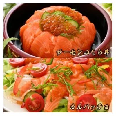ふるさと納税 福井市 本まぐろ赤身(柵)100gとお刺身サーモン(柵)100gセット |  | 01