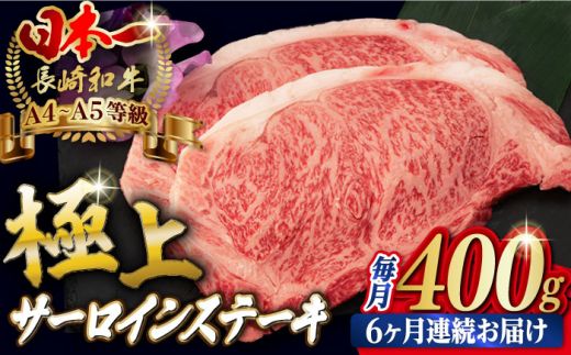 
【全6回定期便】サーロイン ステーキ 2枚 400g 長崎和牛 A4～A5ランク 希少部位【野中精肉店】 [VF20] 肉 牛肉 サーロインステーキ 焼肉 定期便
