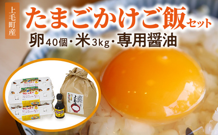 上毛町産の「たまごかけご飯セット」(卵40個・米3kg・専用醤油)_C01101