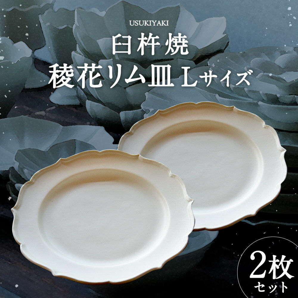 【ふるさと納税】臼杵焼 白磁稜花リム皿 Lサイズ 2枚セット 直径約22.5cm 高さ3cm 食器 皿 お皿 プレート シンプル 白 ホワイト 手作り ハンドメイド 送料無料