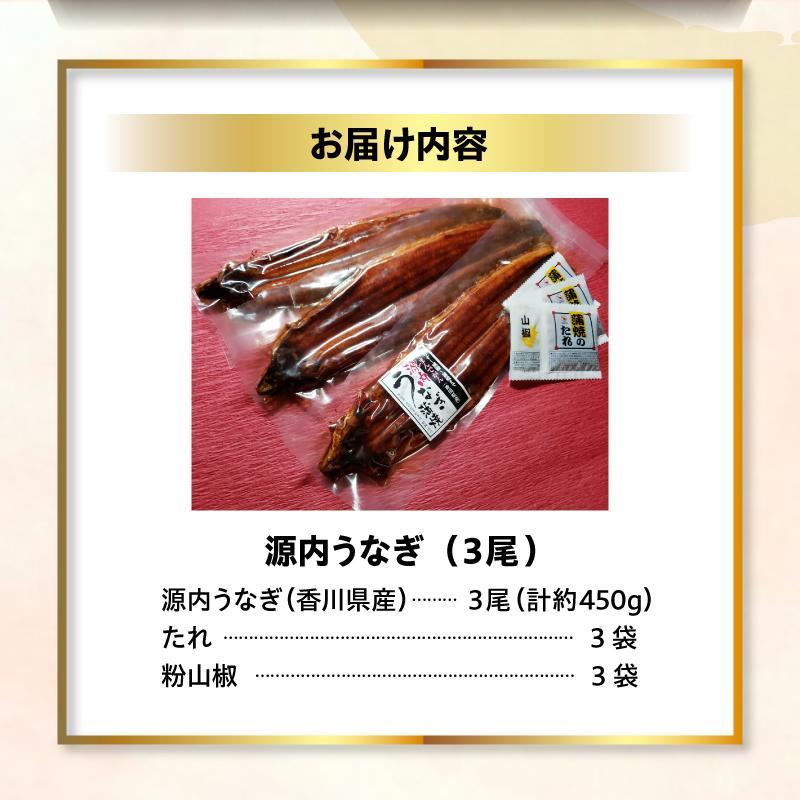 【お歳暮ギフト】源内 うなぎの蒲焼 3尾 ( 150g × 3尾 ) 香川県産 ｜ うなぎ 蒲焼 たれ・粉山椒付き