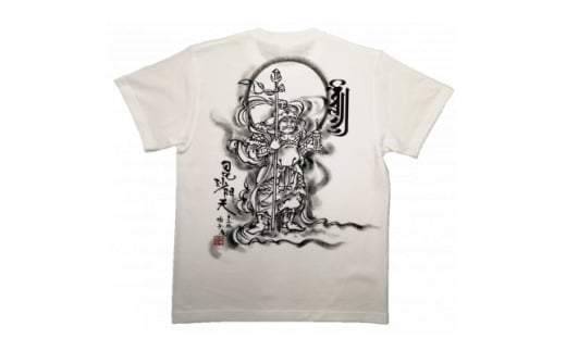 手描きTシャツ 仏画 毘沙門天 白 (半袖 Mサイズ)【1615037】