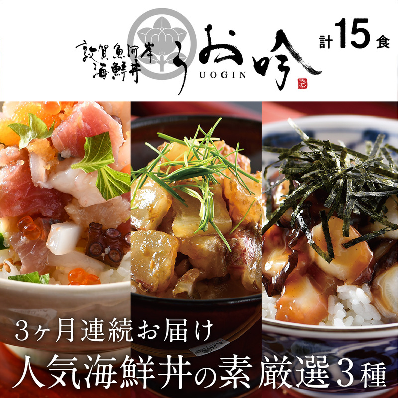 定期便 ≪3ヶ月連続お届け≫ご飯にのせるだけ手間なし「人気の海鮮丼の素 厳選3種」(計15食) 【冷凍 お取り寄せ グルメ】 [047-f003]【敦賀市ふるさと納税】