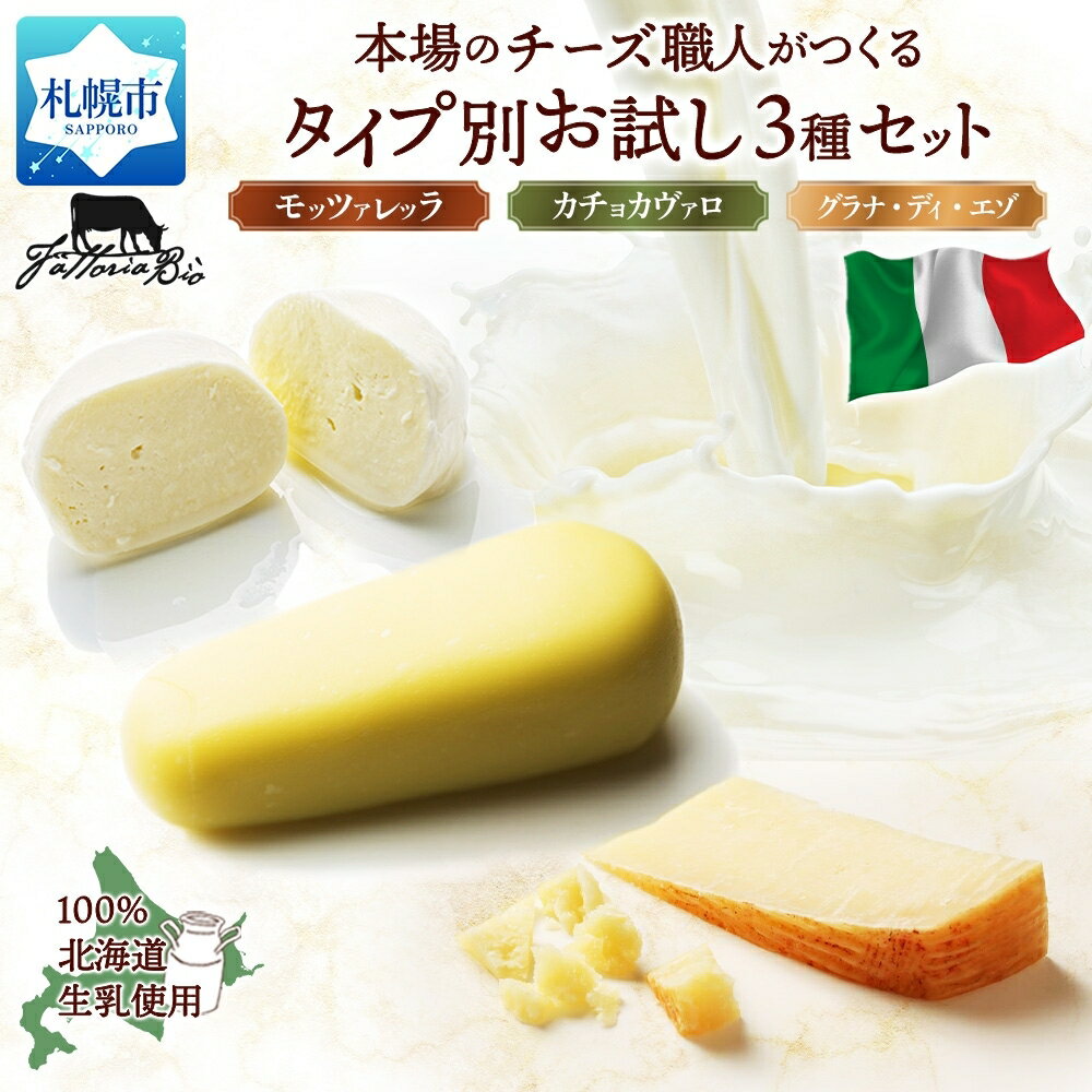 【ふるさと納税】 北海道産 チーズ 3種 セット モッツァレラ カチョカヴァッロ グラナディエゾ 食べ比べ 本場 イタリア チーズ職人 話題 SUPER GOLD 獲得 アルティザン チーズアワード お取り寄せ 乳製品 詰め合わせ ファットリアビオ 北海道 札幌市