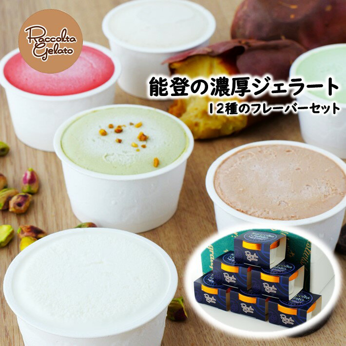 【 ふるさと納税 】 ジェラート 90ml × 12種 セット 季節 フルーツ ソルベ 濃厚 能登 食材 塩 抹茶 ホワイトチョコ チョコレート ピスタチオ スイートポテト 旬 果物 店長 おまかせ 詰め合わせ 人気 アイス スイーツ デザート ご褒美 石川 羽咋 ラコルタジェラート [K084]