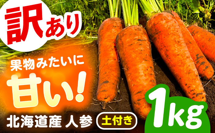 北海道 訳ありにんじん 1kg（土付き）《足寄町》【餌取農場】 北海道産 甘い 訳あり 規格外 傷 キズ 人参 野菜 根菜 ニンジン 1kg 道産 キャロット 糖度高め サラダ ジュース 生鮮野菜 北海道産 あしょろ 足寄 [BEBA003]
