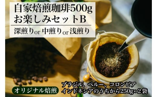 【オリジナル焙煎】自家焙煎珈琲500ｇお楽しみセット（粉）　B（深煎りor中煎りor浅煎り）