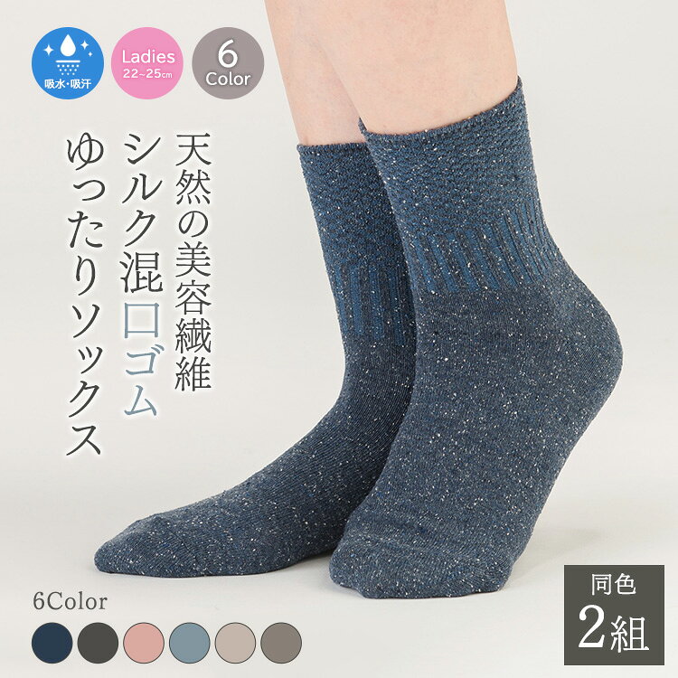 【ふるさと納税】天然の美容繊維 シルク混口ゴムゆったりソックス 同色2組 フリーサイズ H-SO1201X2