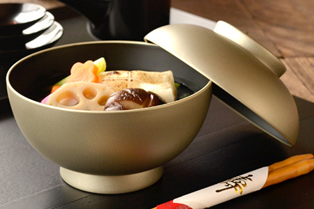 4.6寸 雑煮椀 蓋付き モダン 食洗機対応 銀地 お椀 茶碗 