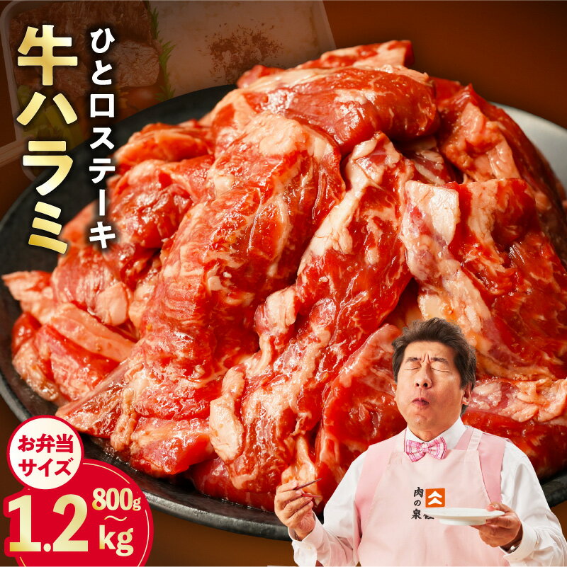 【ふるさと納税】【発送月が選べる】お弁当サイズ 牛ハラミ ひと口ステーキ 選べる内容量 800g/1.2kg ハラミ 肉 特製 コク 旨ダレ 氷温熟成 旨味付け 小分け 味付き 不揃い バラ凍結 冷凍 大阪府 泉佐野市 送料無料 牛肉 熟成肉 お弁当 ふるさと納税オリジナル 限定