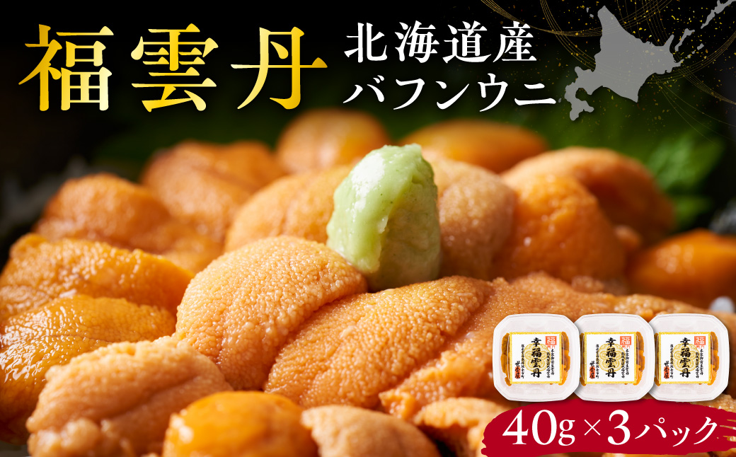 福雲丹40g(バフン 北海道産)3pc 北海道産 バフンウニ 無添加 ミョウバン不使用 生うに熟成製法 熨斗対応_Y038-0159
