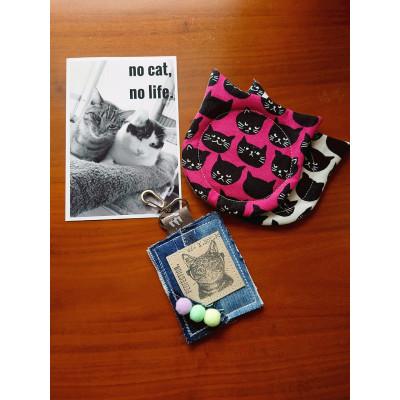 ふるさと納税 茨木市 【保護猫ルームえびす】猫型コースターとキーホルダーの手作りセット(ポストカード1枚付き)