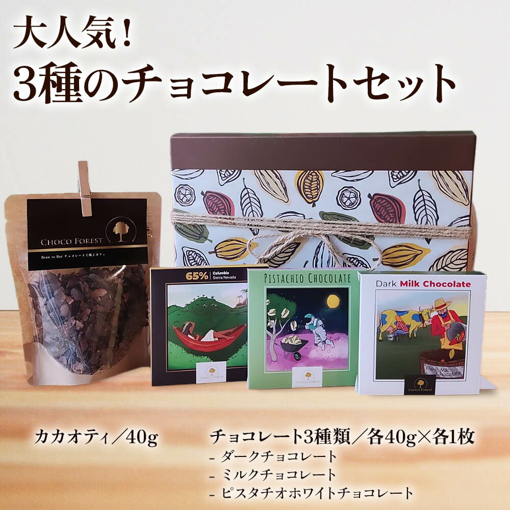 【ふるさと納税】[チョコレート専門店 CHOCO FOREST] 人気の3種 ダーク・ミルク・ピスタチオホワイトチョコレート｜スイーツ デザート 菓子 お菓子 洋菓子 紅茶 贈答用 贈り物 ギフト プチギフト プレゼント 手土産 おやつ 小分け 包装 パック [0928]