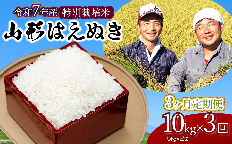 【令和7年産先行予約】【定期便】特別栽培米 山形はえぬき精米10kg(5kg×2袋)×3ヶ月　山形県鶴岡市産　鶴岡ファーマーズ