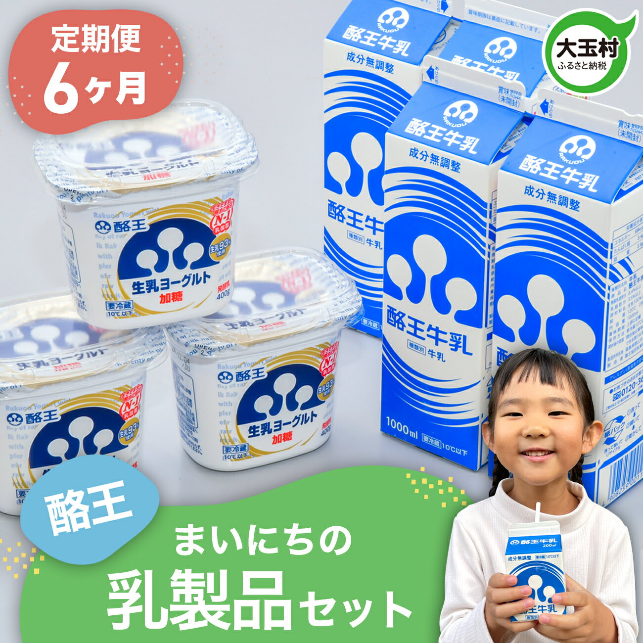 【ふるさと納税】乳製品 定期便 6ヶ月 酪王 毎日の 乳製品セット ( ヨーグルト 400g×3個 / 牛乳 1000ml×4本) 詰め合わせ 健康 美容 乳酸菌 腸活 プロバイオティクス 福島 ご当地 生乳 福島県 大玉村 | pl-day-set-t6-r709