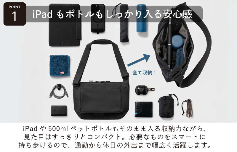 【スピード発送】ちょうどいいスリングバッグ ブラック【超軽量 サコッシュ ショルダーバッグ サブバッグ かばん 鞄】 G3517