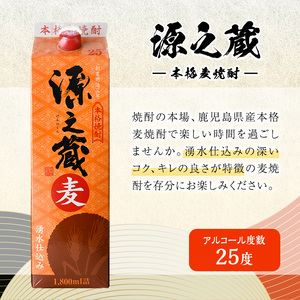 岩川醸造 本格 麦焼酎 源之蔵〈麦〉(計10.8L・1800ml×6本) 焼酎 お酒 セット【大隅家】A437-v02