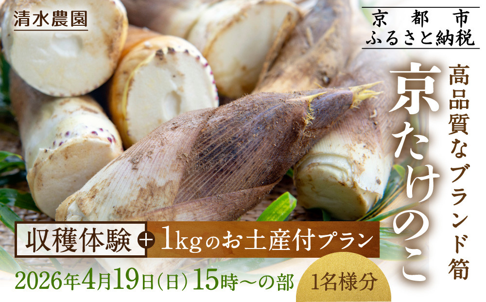 【清水農園】『京たけのこ』収穫体験＋1キロのお土産付プラン 2026年4月19日(日)  (3)15時～の部 1名様分［ 京都 タケノコ 人気 おすすめ 親子 ファミリー 子供向け 送料無料 ふるさと納税 ］ 261009_A-HL012