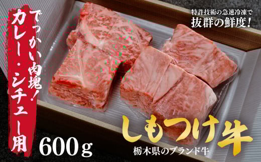 しもつけ牛 でっかい肉塊！カレー・シチュー用600g | 牛肉 肉 お肉 カレー シチュー 塊肉 煮込み料理 産地直送 国産 国産牛 交雑 赤身 霜降り 希少 旨味 旨み 熟成 急速冷凍 テクニカン テクニカン社 スキンパック 真空パック 真空包装 コトラミートカルチャ 栃木県 茂木町