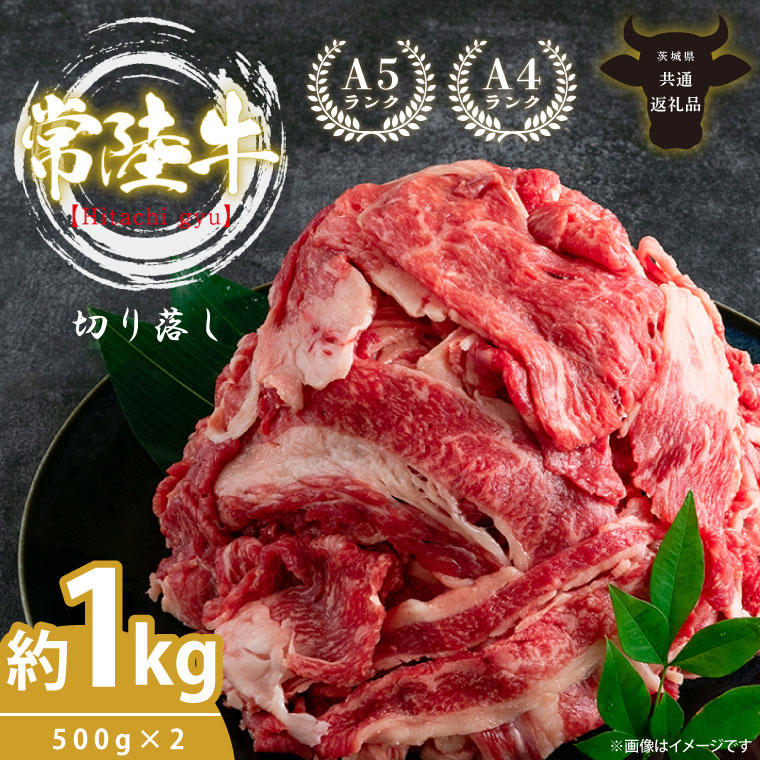 最高級A4.A5ランク 常陸牛 切り落し 1kg（約500ｇ×2）【人気肉 お肉 牛肉 和牛 黒毛和牛 国産黒毛和牛 モモ 肩 切り落とし 国産牛 A5 A4 すき焼き 牛丼 ブランド牛】(CR106)