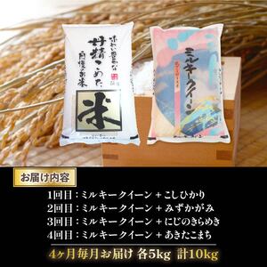 令和6年産 新米 定期便 10kg 全4回 ミルキークイーン  + 4品種 食べ比べ ( こしひかり みずかがみ にじのきらめき あきたこまち ) 全5品種 白米 各 5kg × 2袋 3ヶ月 近江米