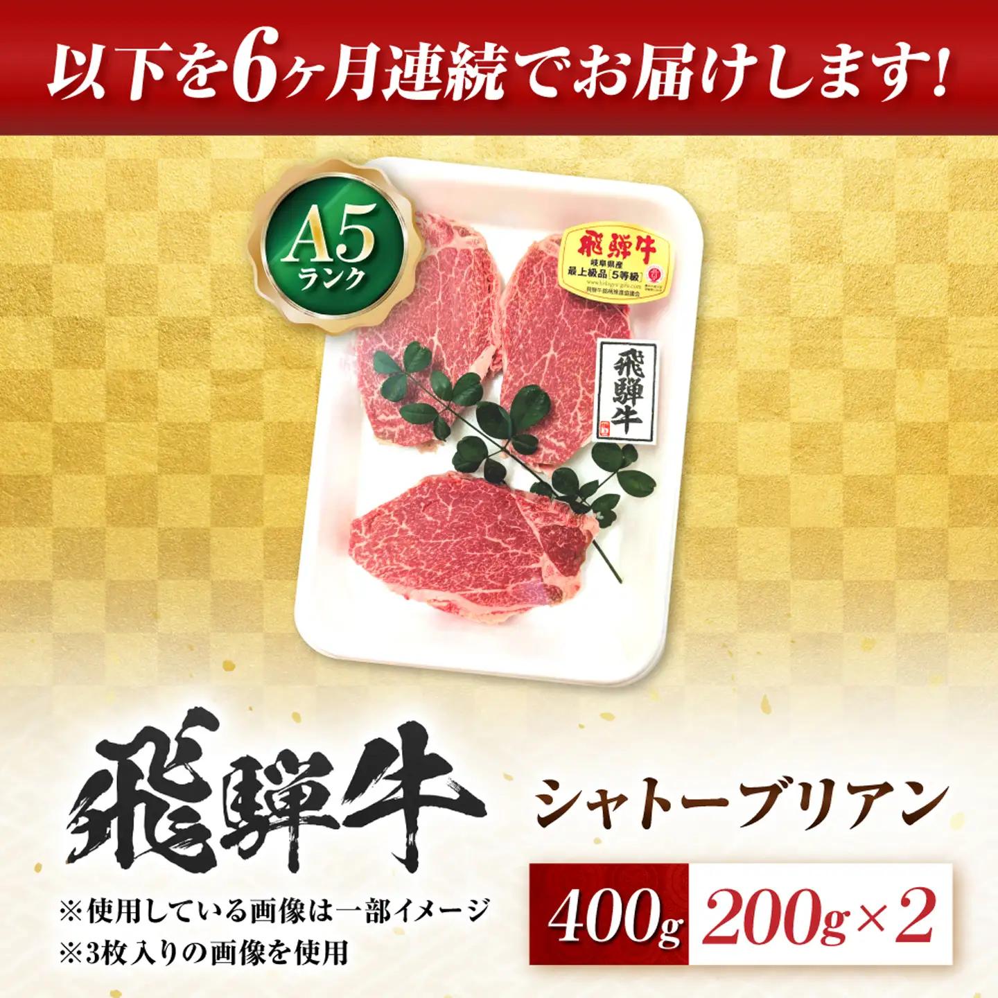 【6回定期便】飛騨牛 A5等級 シャトーブリアンステーキ 2枚（200g/1枚） 牛肉 肉 お肉 ステーキ 岐阜市 / 肉の松久[ANIP082]