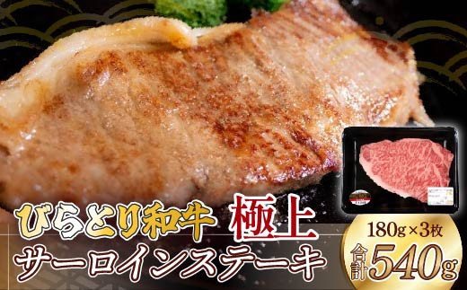 
びらとり和牛極上サーロインステーキ約180ｇ×3枚【 ふるさと納税 人気 おすすめ ランキング びらとり和牛 黒毛和牛 和牛 肉 サーロイン ステーキ 北海道 平取町 送料無料 】BRTH028
