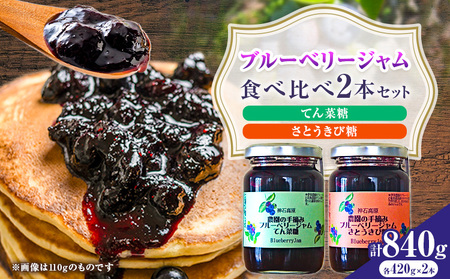 ジャム 神石高原町産 ブルーベリー ジャム 食べ比べ 2本セット 2種 計840g 伊草農園《30日以内に出荷予定(土日祝除く) 》広島県 神石高原町 ブルーベリー ジャム てん菜糖 さとうきび糖