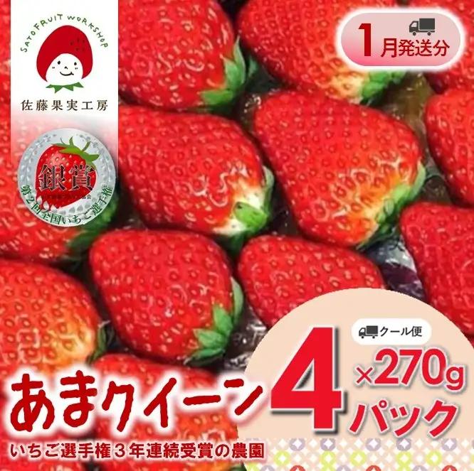 《2027年産先行予約》「西脇市産 佐藤果実工房 あまクイーン」（約270g×４パック 約1080g）令和９年１月中旬配送分