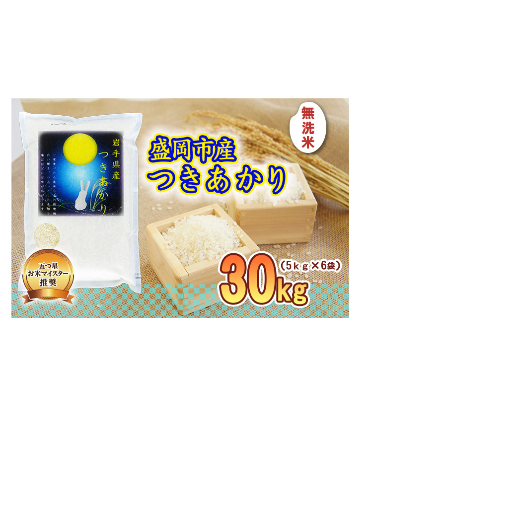 米 つきあかり 30kg (5kg×6) 無洗米 盛岡市産 お米マイスター推奨 お米 おこめ こめ コメ 令和7年 2025年 岩手県 岩手 盛岡 