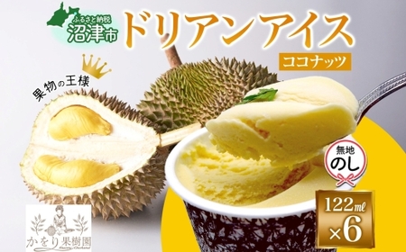 無地熨斗 ドリアン ココナッツ アイスクリーム 122ml 6個 濃厚 ココナッツミルク カップアイス スイーツ お菓子 ソフトクリーム おやつ デザート ご当地アイスセット 詰め合わせ お取り寄せ ギフト お返し 送料無料 かをり果樹園 静岡県 沼津市