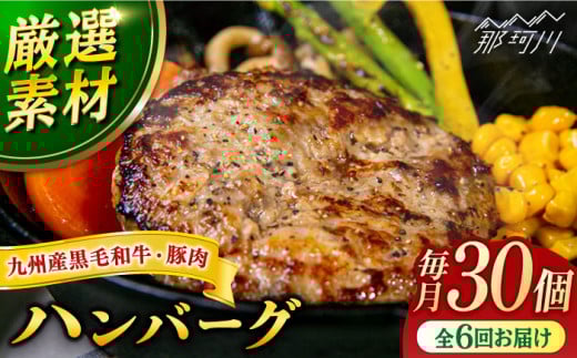 【全6回定期便】九州産黒毛和牛と九州産豚肉 ハンバーグ 30個セット＜なかがわ市場 うしじま＞那珂川市  ハンバーグ 豚肉 牛肉 合い挽き[GAR020]
