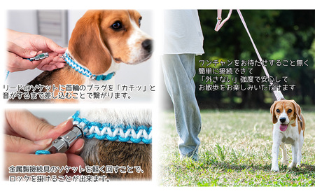 No.459-02 犬の首輪＆リードセット さんぽ用 ポンダープラス ピンク M ／ ペット用品 犬用品 ペットグッズ 散歩グッズ ワンタッチ 着脱簡単 ロック付き 高耐久 おしゃれ 丈夫 カラフル 