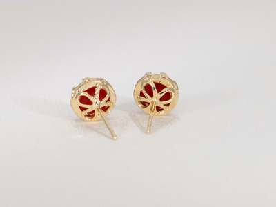 【K10】 血赤珊瑚のラウンド王冠ピアス 【PE-515K10】