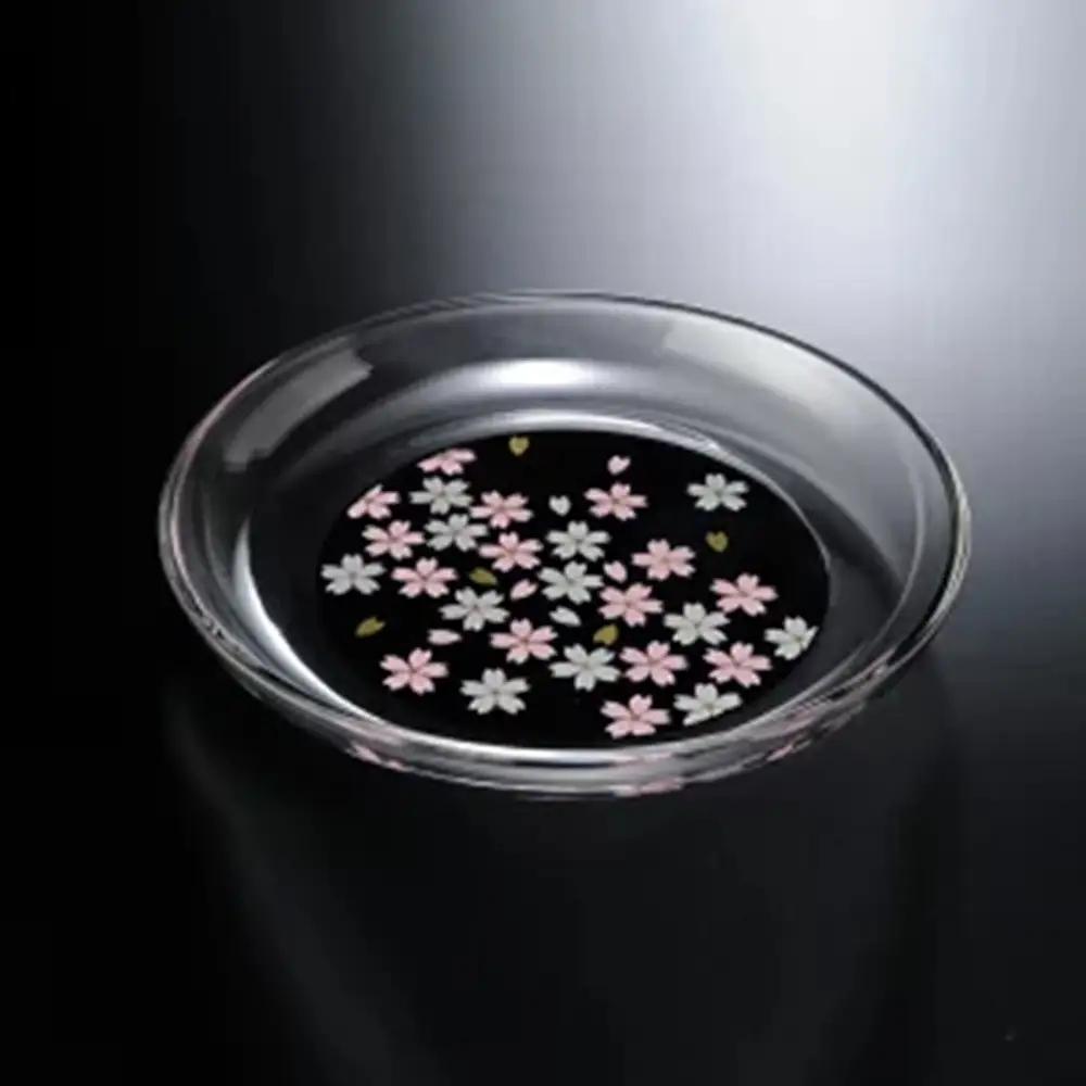 みよし漆器本舗 紀州塗り ぬりもん de Verre 丸小皿 蒔絵 桜 黒 直径14.8×2cm