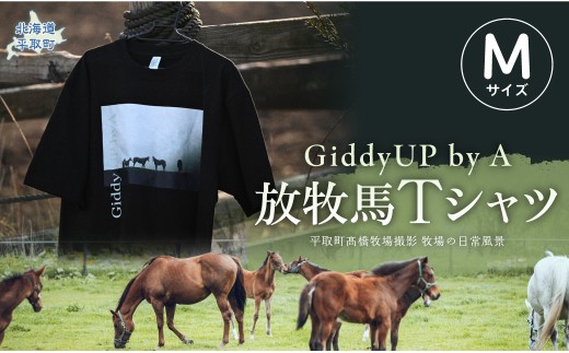 自社牧場撮影 GiddyUP by A放牧馬Tシャツ　【M】 【ふるさと納税 人気 おすすめ ランキング 競馬 競走馬 引退馬 G1 シャツ Tシャツ 馬産地 北海道 平取町 送料無料】　BRTX001-2