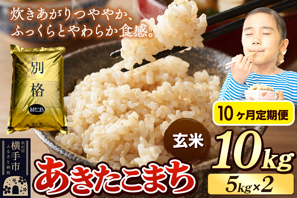 《令和7年産》《定期便10ヶ月》 米 あきたこまち 10kg（5kg×2袋） 【玄米】 秋田県産