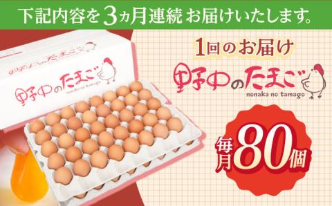 【3回定期便】産みたて新鮮卵 野中のたまご  80個×3回 計240個【野中鶏卵】 [OAC007]