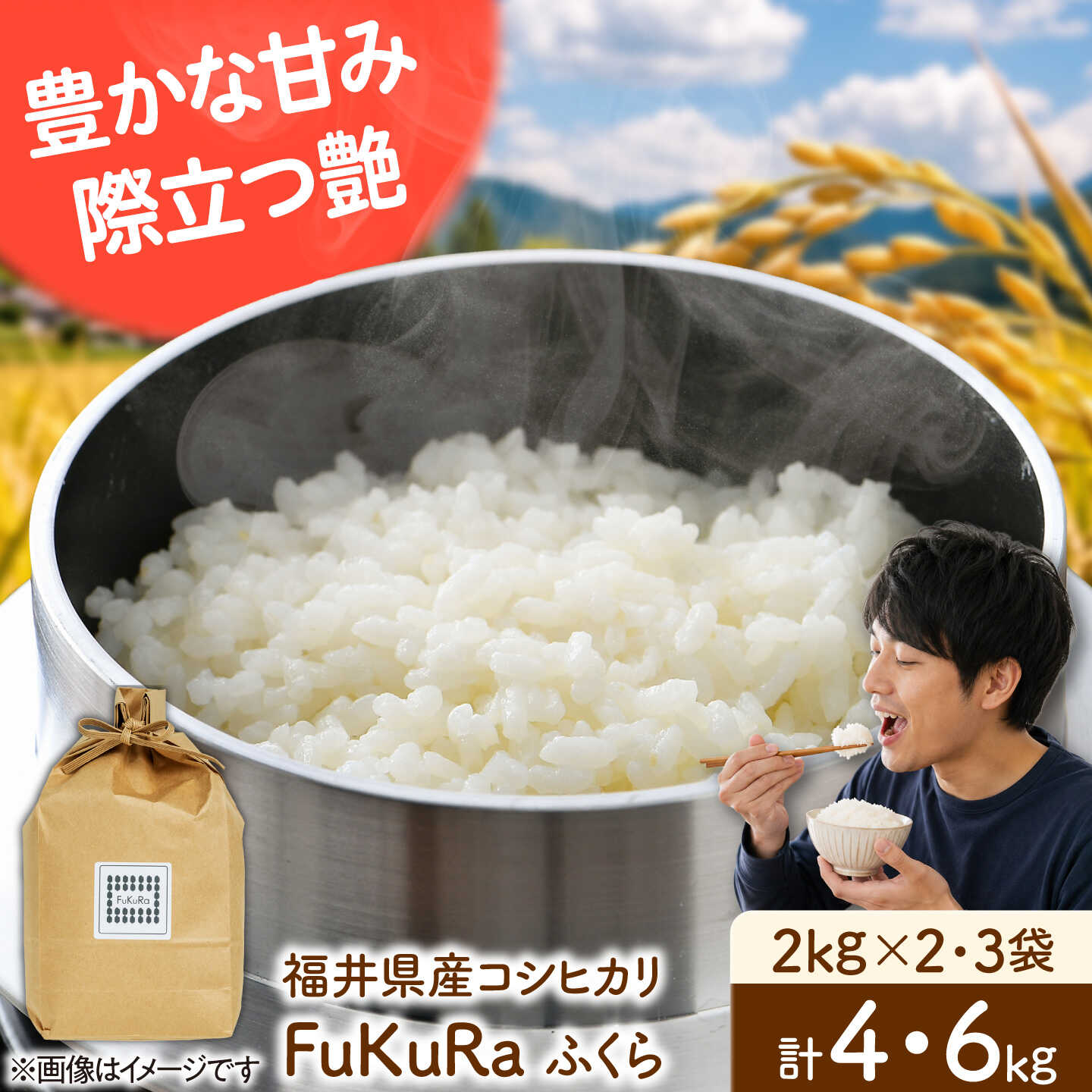 【ふるさと納税】【選べる】福井県産 こしひかり 『FukuRa』（ふっくら）米 コシヒカリ こめ 4kg 6kg 小分け ごはん ご飯 ライス おこめ 人気 ブランド米 小浜市 / シマダ農園 [BFAV019] [BFAV020]