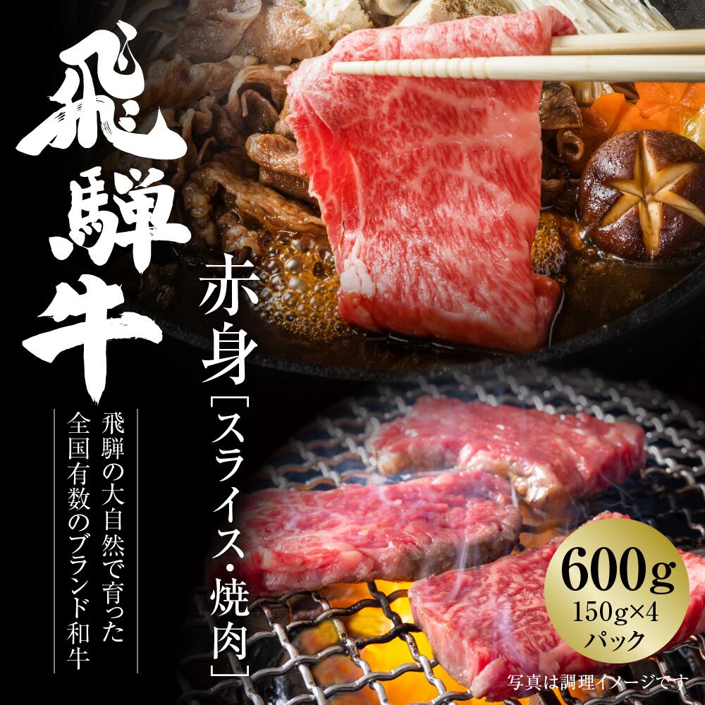 【ふるさと納税】 飛騨牛 赤身（スライス・焼肉） 600g（150g×各2パック ） 冷凍真空パック | 肉 お肉 焼肉 焼き肉 やきにく すき焼き すきやき しゃぶしゃぶ 黒毛和牛 和牛 個包装 小分け 人気 おすすめ 牛肉 ギフト お取り寄せ 飛騨高山ミート [MZ015]