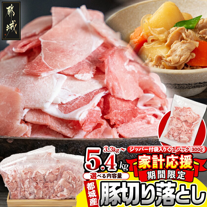 国産豚切り落とし5.1kg(ジッパー付袋入り) - 国産豚肉 総重量5kg超え 切落とし(300グラム×17パック) チャック付き 小分け 冷凍 省スペース ウデ肉/モモ肉 ストックにぴったり 送料無料 MJ-1548 【宮崎県都城市は令和2年度ふるさと納税日本一！】