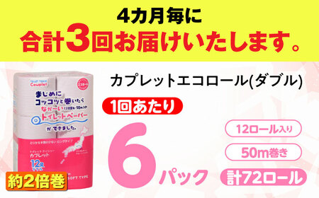 【全3回定期便】 (4か月に1回) トイレットペーパー 72ロール 2倍巻き 【ダブル】 北海道・沖縄県・離島への配送不可 日用品 生活用品 エコ 岐阜市 / 河村製紙[ANBJ019]