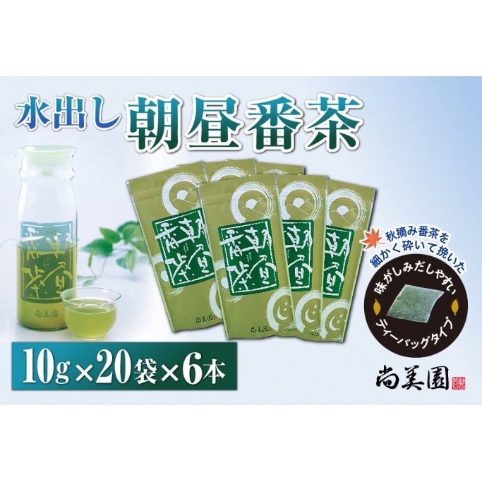 宇治・水出し朝昼番茶ティーバッグ 10ｇ×20袋入×6本　クールサーバー付　〈お茶 茶 煎茶 緑茶 番茶 秋摘み カテキン 水出し ティーバッグ ティーパック クールサーバー 飲料 健康 加工食品〉_