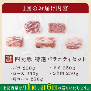6ヶ月定期便 四元豚 厳選 カット肉 GIFTON ロース バラ 肩ロース モモ ひき肉 合計約1.25kg×6回 定期便 豚肉 お歳暮 お中元  ギフト プレゼント 母の日 父の日 誕生日 お祝い 