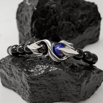 ふるさと納税 神戸市 パワーストーン×シルバーブレス Lサイズ ラピスラズリ オニキス 天然石 神戸市 DJ-032L