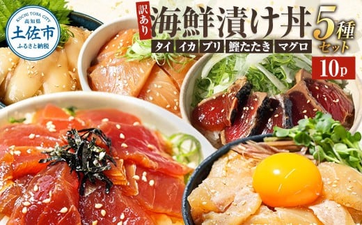 訳あり 海鮮漬け丼（5種×各2P）計10P セット 漬け丼 漬け魚 海鮮丼  マグロ 鯛 イカ ブリ 鰹のたたき 海鮮  国産 漬け づけ丼 食べくらべ 漬け丼の素 海鮮丼の具 海鮮セット まぐろ いか ぶり 鯛 かつおのたたき 鰹タタキ 訳アリ 不揃い 規格外 わけあり 食べ比べ 魚介類 水産加工品 冷凍 食品 保存食 鯛茶漬け 小分け 一人暮らし 簡単 高知 惣菜 12000円